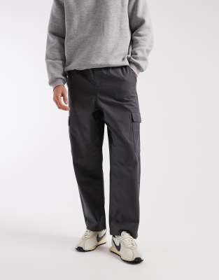 Asos Design Relaxed Tapered Pull On Cargo Pants In Gray