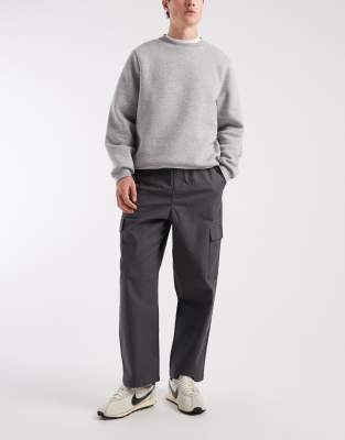 Asos Design Relaxed Tapered Pull On Cargo Pants In Gray