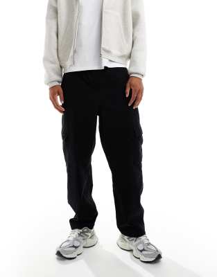 Asos Design Relaxed Tapered Pull On Cargo Pants In Black