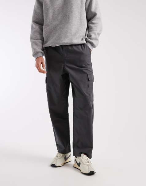 ASOS DESIGN relaxed tapered pull on cargos in black ripstop