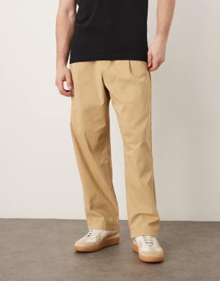 Asos Design Relaxed Tapered Pull On Pants In Neutral