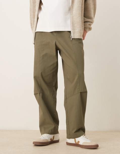 ASOS DESIGN relaxed tapered pull on trousers in khaki