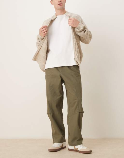 ASOS DESIGN relaxed tapered pull on trousers in khaki, 2 of 5
