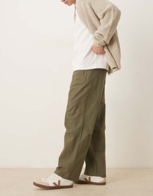 ASOS DESIGN relaxed tapered pull on trousers in khaki, 3 of 5