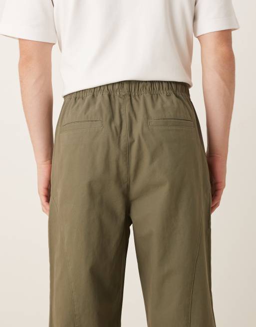 ASOS DESIGN relaxed tapered pull on trousers in khaki, 5 of 5