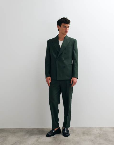 ASOS DESIGN relaxed tapered suit in dark green - view 1