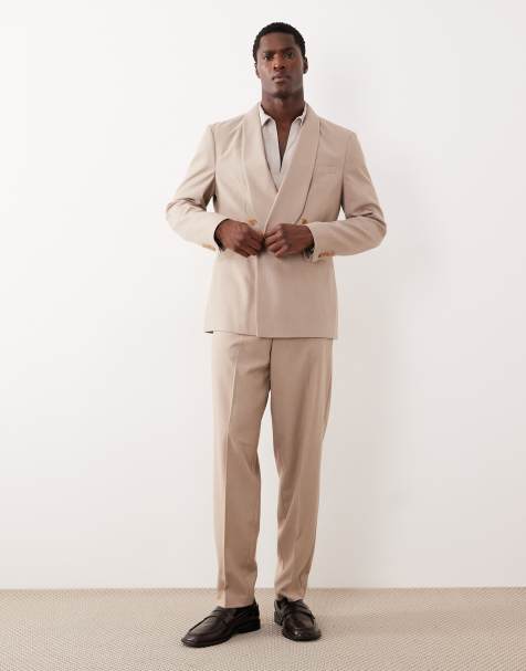 ASOS DESIGN relaxed tapered suit trousers in beige flannel
