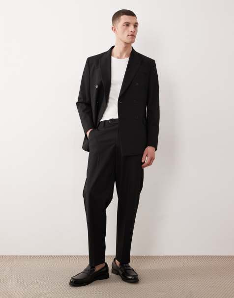 ASOS DESIGN relaxed tapered suit trousers in black twill