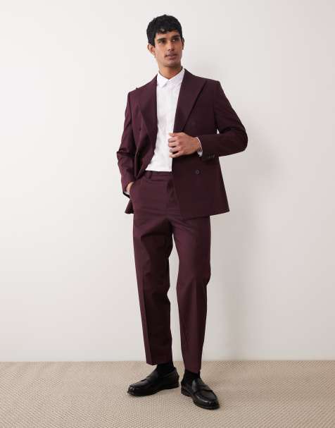 ASOS DESIGN relaxed tapered suit pants in burgundy - view 1