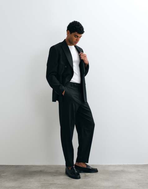 ASOS DESIGN relaxed tapered suit trouser in black puppytooth - view 1