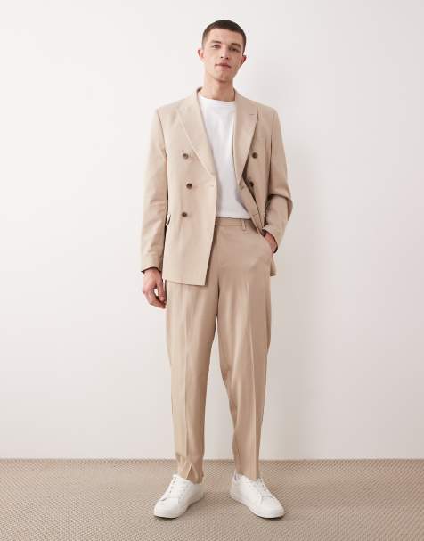 ASOS DESIGN relaxed tapered suit trousers in beige fine twill
