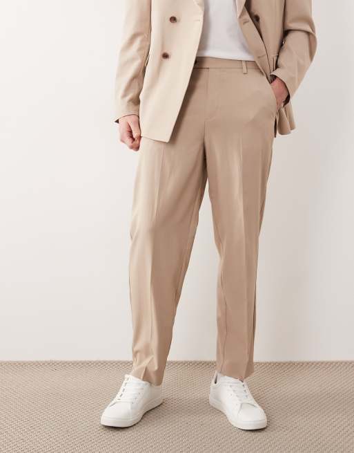 ASOS DESIGN relaxed tapered suit trousers in beige fine twill, 2 of 5