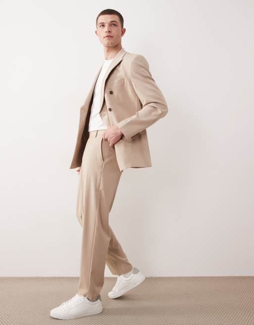 ASOS DESIGN relaxed tapered suit trousers in beige fine twill, 3 of 5