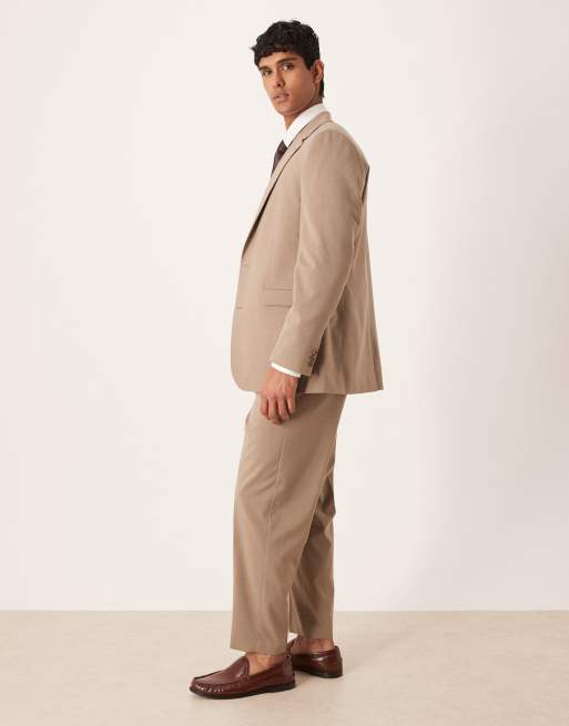 ASOS DESIGN relaxed tapered suit trousers in beige, 3 of 5