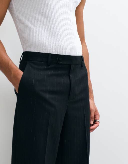 ASOS DESIGN relaxed tapered suit trousers in black metallic pinstripe, 5 of 5