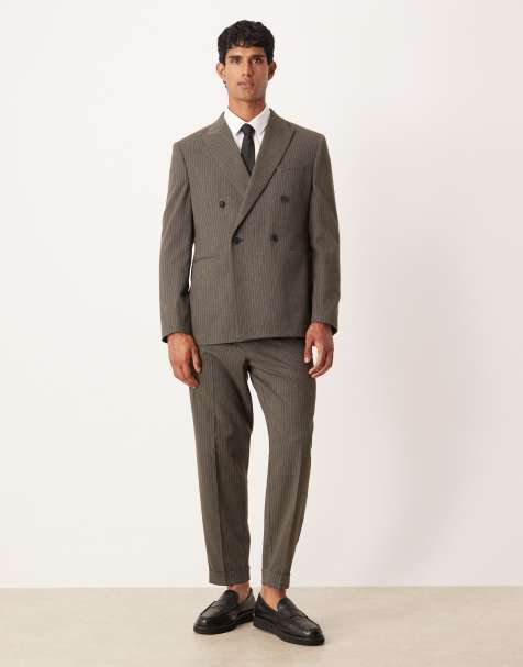 ASOS DESIGN relaxed tapered suit trousers in charcoal flannel pinstripe - view 1