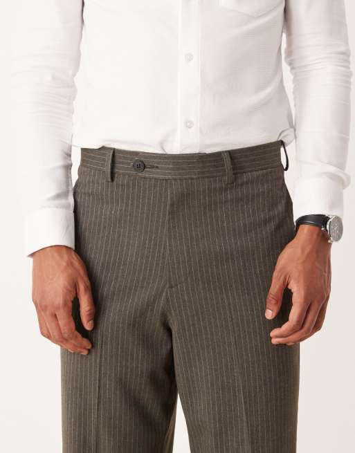 ASOS DESIGN relaxed tapered suit trousers in charcoal flannel pinstripe, 4 of 5