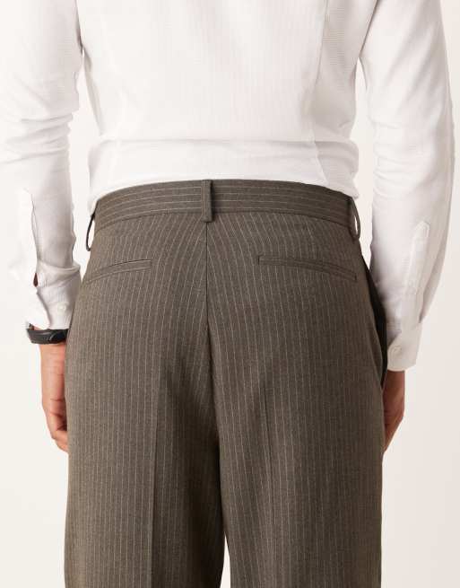 ASOS DESIGN relaxed tapered suit trousers in charcoal flannel pinstripe, 5 of 5