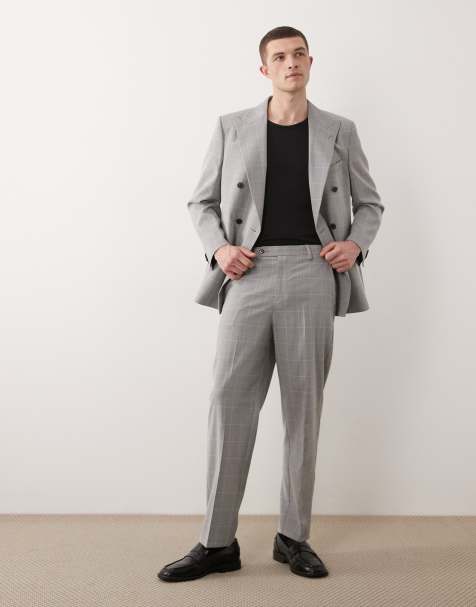 ASOS DESIGN relaxed tapered suit trousers in grey glen check - view 1