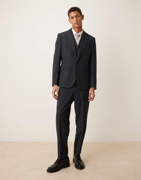 ASOS DESIGN relaxed tapered suit trousers in navy pinstripe