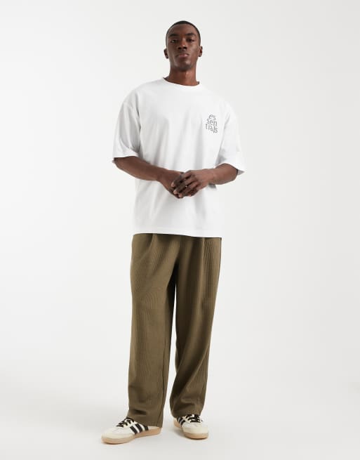 ASOS DESIGN relaxed tapered sweatpants in seersucker texture in green, 3 of 5