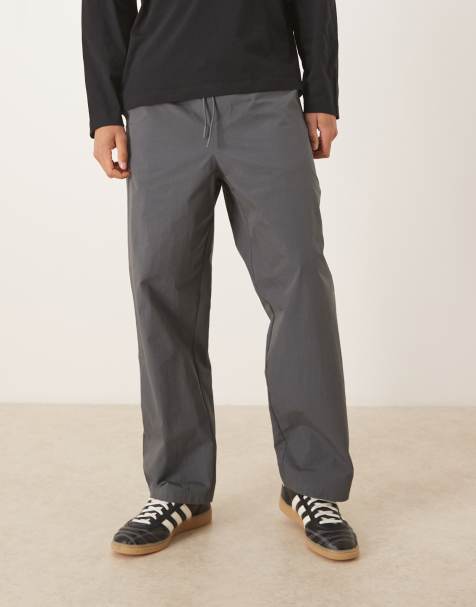 ASOS DESIGN relaxed tapered trousers charcoal nylon