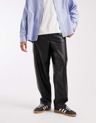 ASOS DESIGN relaxed tapered trousers in black faux leather