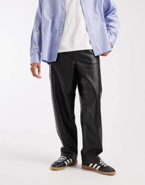 ASOS DESIGN relaxed tapered trousers in black faux leather - view 1