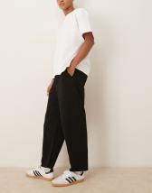 ASOS DESIGN boxy oversized polo with chest logo in blue and white ribbed stripe