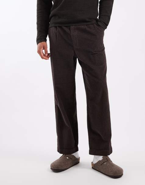 ASOS DESIGN relaxed tapered trousers in brown bubble corduroy