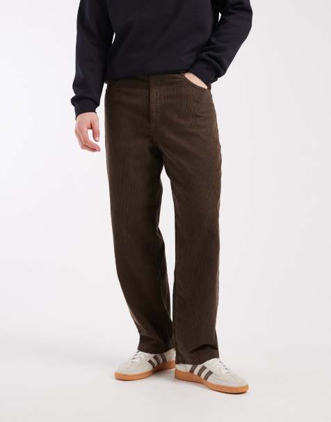 ASOS DESIGN relaxed tapered trousers in brown corduroy