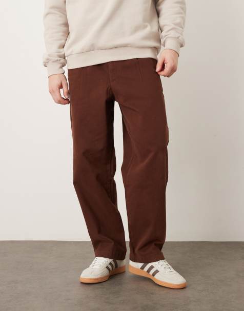 ASOS DESIGN relaxed tapered trousers in brown herringbone
