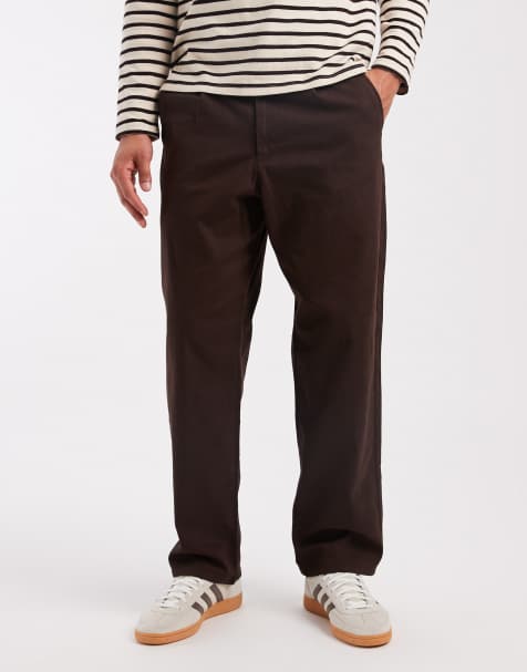 ASOS DESIGN relaxed tapered trousers in brown with pleats