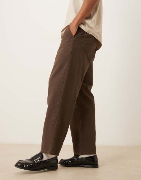 ASOS DESIGN relaxed tapered trousers in brown - view 1