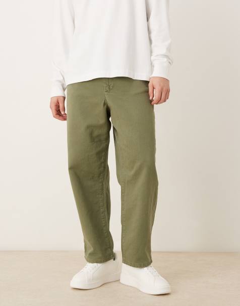 ASOS DESIGN relaxed tapered trousers in khaki - view 1
