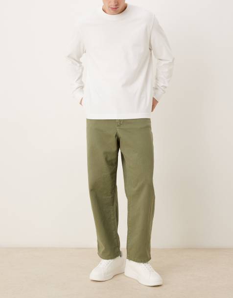 ASOS DESIGN relaxed tapered trousers in khaki - view 1