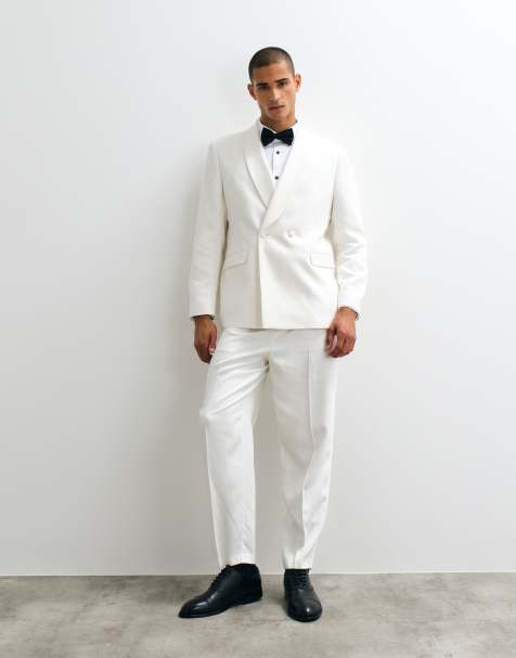 ASOS DESIGN relaxed tapered tuxedo suit trousers in ivory white - view 1