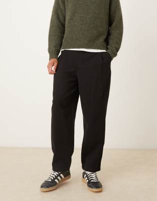 Asos Design Relaxed Tapered Twill Pants In Black