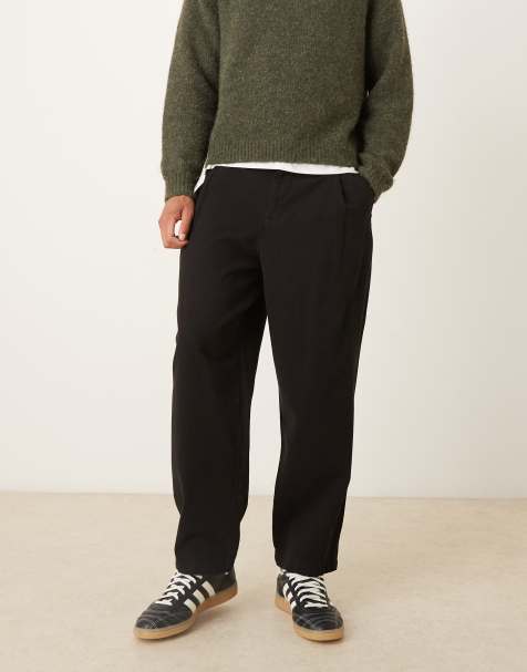 ASOS DESIGN relaxed tapered twill trouser in black - view 1