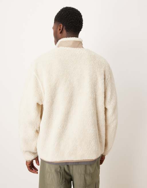 ASOS DESIGN relaxed teddy zip up jacket in off white, 3 of 5