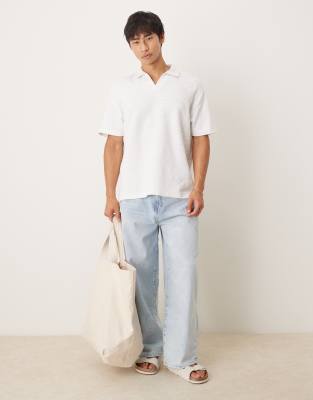 Asos Design Relaxed Textured Camp Collar Polo In White