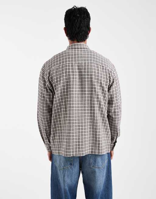 ASOS DESIGN relaxed textured check shirt in brown, 3 of 5