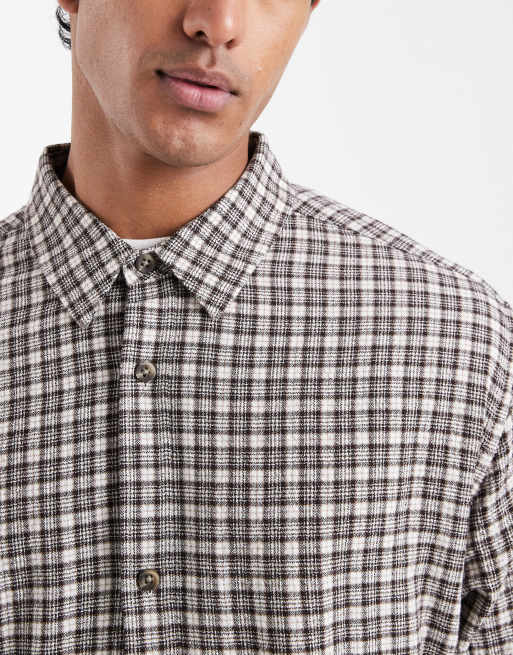 ASOS DESIGN relaxed textured check shirt in brown, 5 of 5