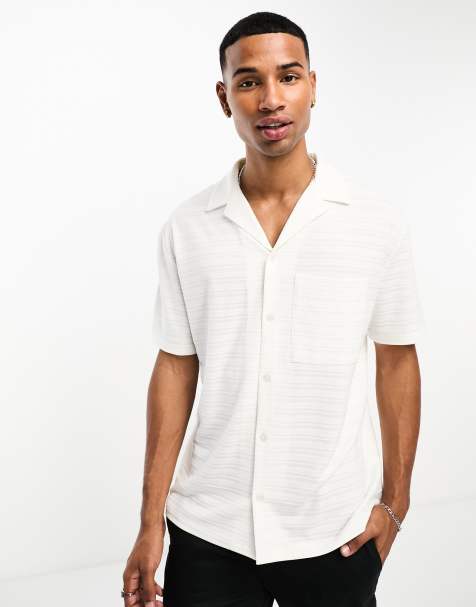 ASOS DESIGN relaxed  textured jersey shirt in white  - view 1