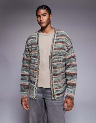 Asos Design Relaxed Textured Knit Cardigan In Multi