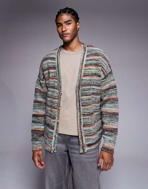 ASOS DESIGN relaxed textured knit cardigan in multi stripes - view 1