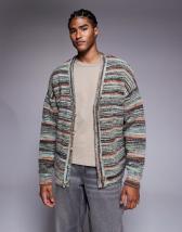 ASOS DESIGN relaxed textured knit cardigan in multi stripes