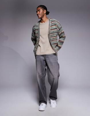 Asos Design Relaxed Textured Knit Cardigan In Multi