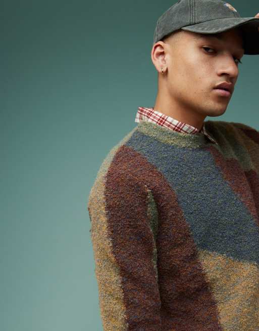 ASOS DESIGN relaxed textured knit crew neck sweater in multi color | ASOS