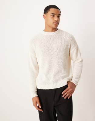 Asos Design Relaxed Textured Knit Sweater In Brown